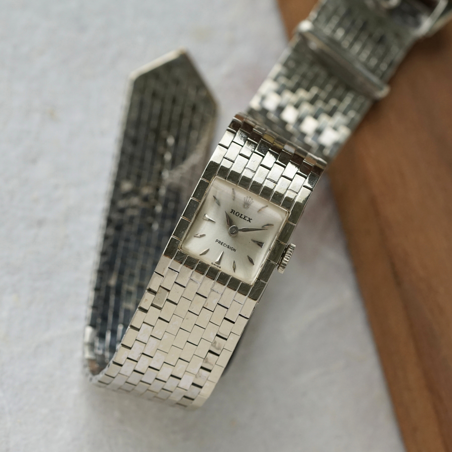 Rolex 1960s Precision Belt Buckle 18k White Gold Bracelet Women’s Watch