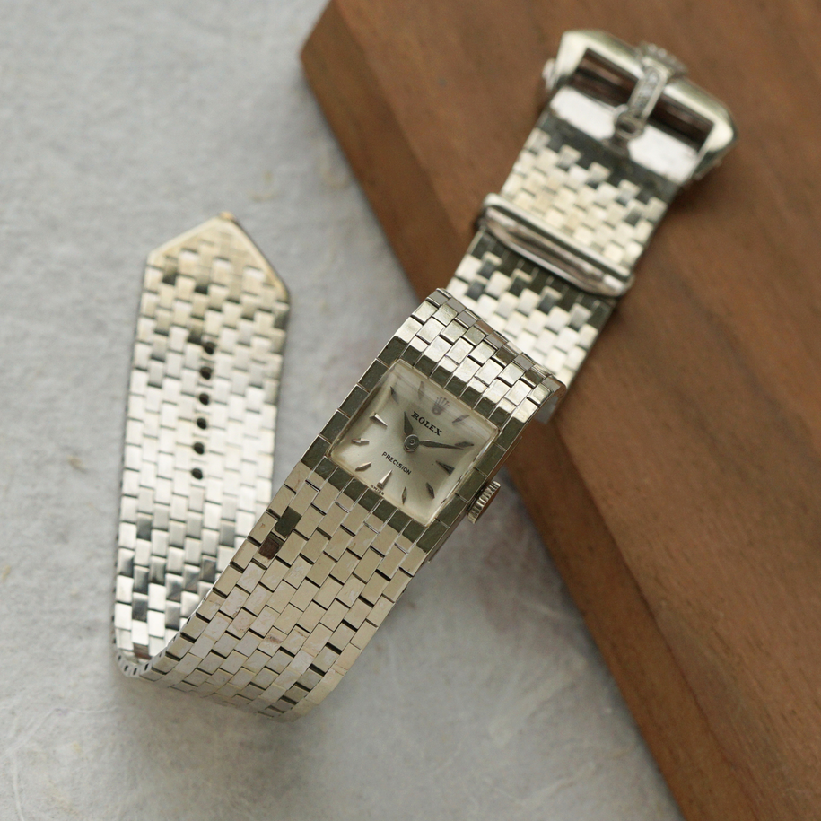 Rolex 1960s Precision Belt Buckle 18k White Gold Bracelet Women’s Watch