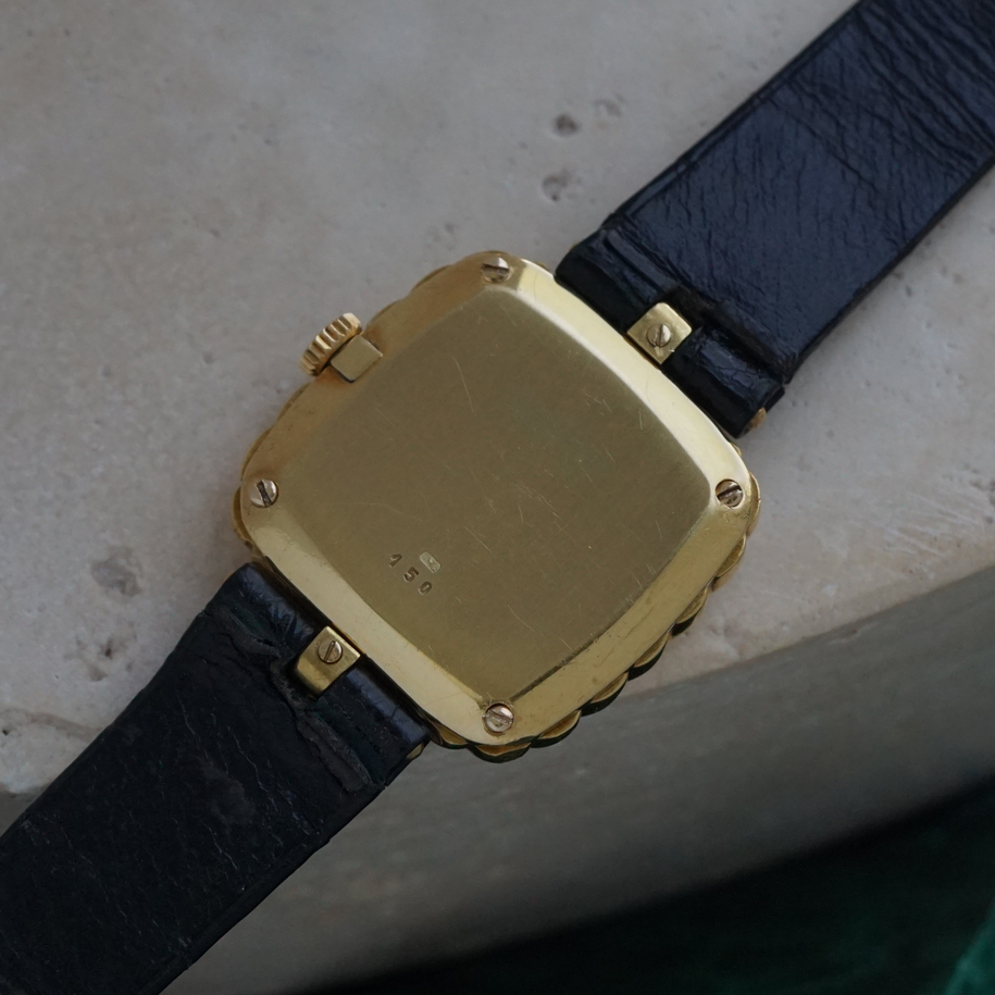 Vintage 1970-80s Malachite Ribbed 18k Yellow Gold Manual Wind