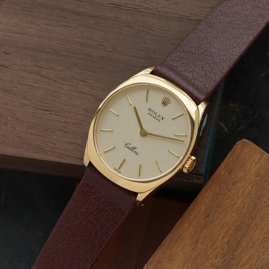 Rolex Cellini Cushion Watch Ref. 4129 in 18k Yellow Gold Circa 1975