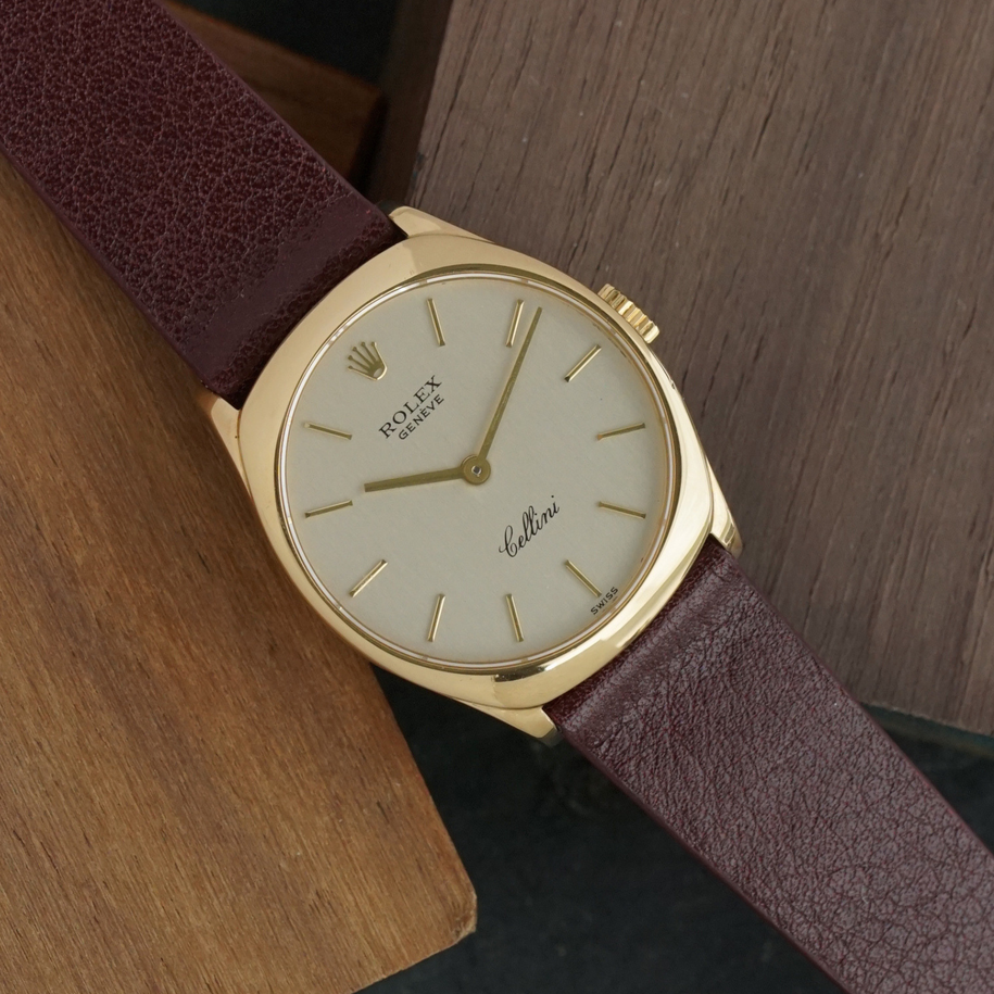 Rolex Cellini Cushion Watch Ref. 4129 in 18k Yellow Gold Circa 1975
