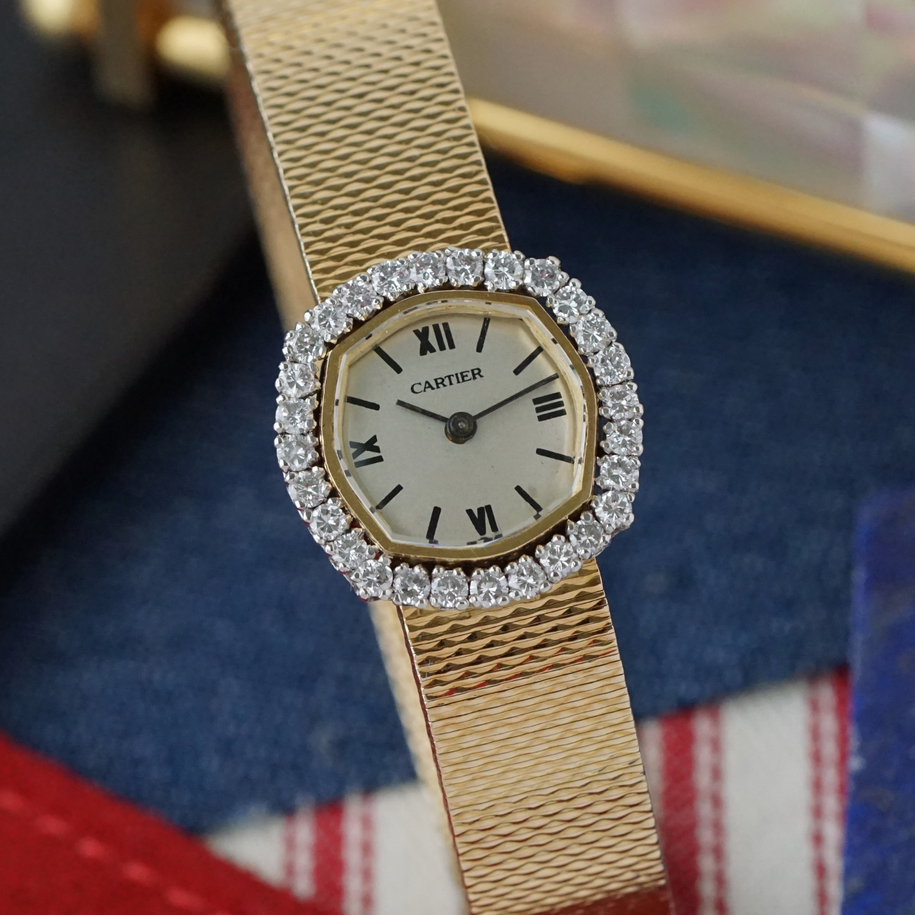 Cartier Diamond Ladies Watch 18k Gold Bracelet Movado Movement Vintage