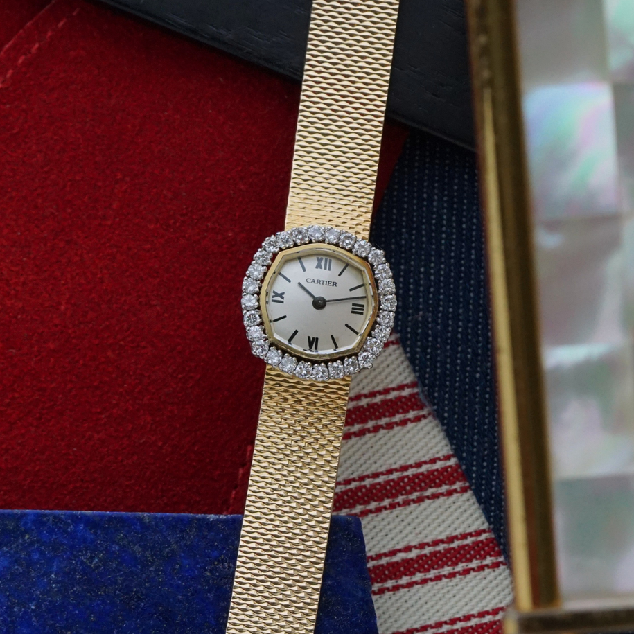 Cartier Diamond Ladies Watch 18k Gold Bracelet Movado Movement Vintage