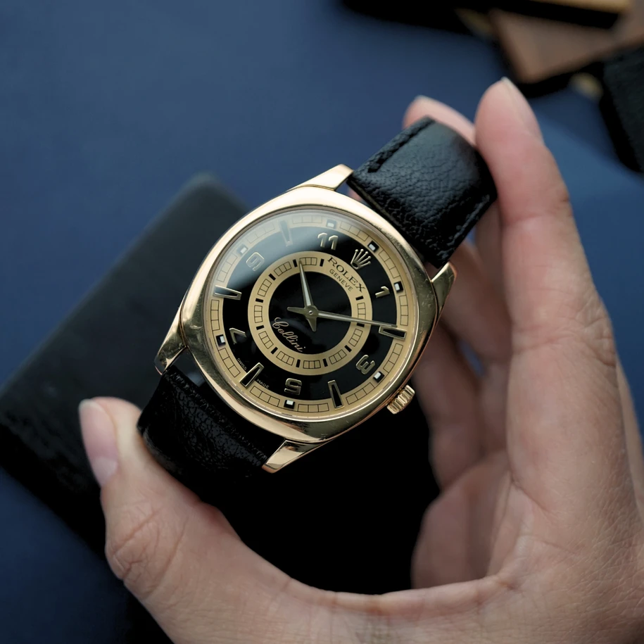 Rolex Cellini Danaos 4243 XL 18k Yellow Gold Bullseye Dial Watch