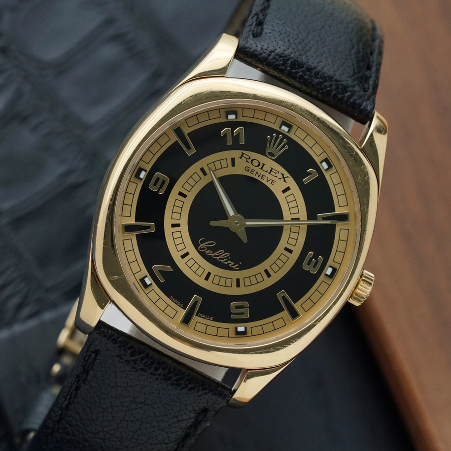 Rolex Cellini Danaos 4243 XL 18k Yellow Gold Bullseye Dial Watch