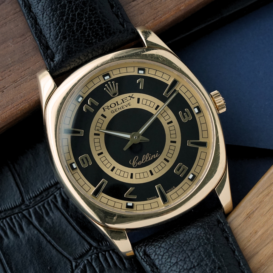 Rolex Cellini Danaos 4243 XL 18k Yellow Gold Bullseye Dial Watch