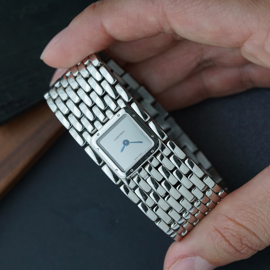 Cartier Panthere Ruban Steel Mirror Dial Quartz Bracelet Watch Ref 2420