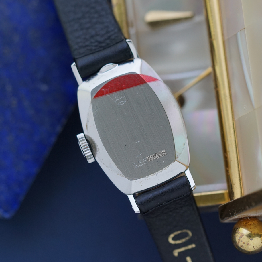 Rolex Precision 2648 Vintage 18k White Gold Blue Dial Manual Wind Watch 1968-69