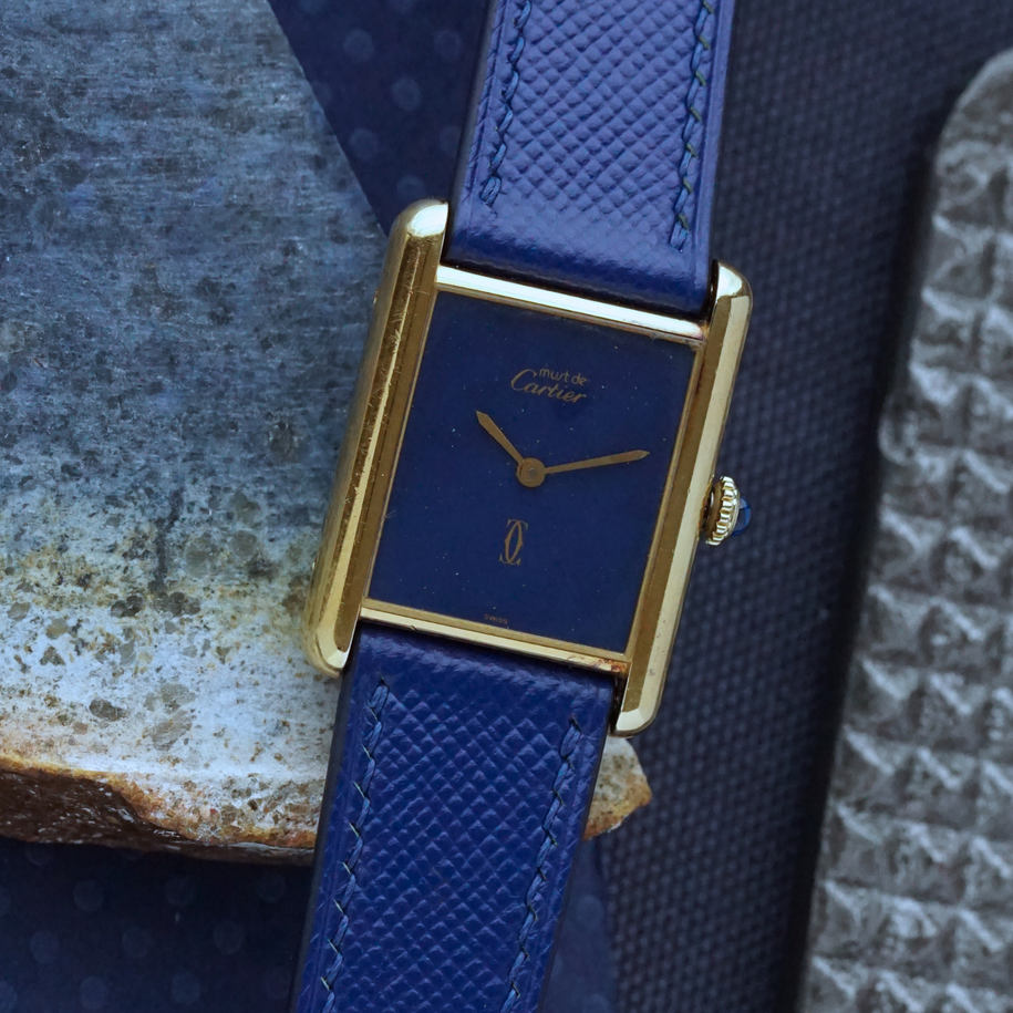 Cartier Must de Cartier Tank Blue Dial Vermeil Manual Wind 1970s