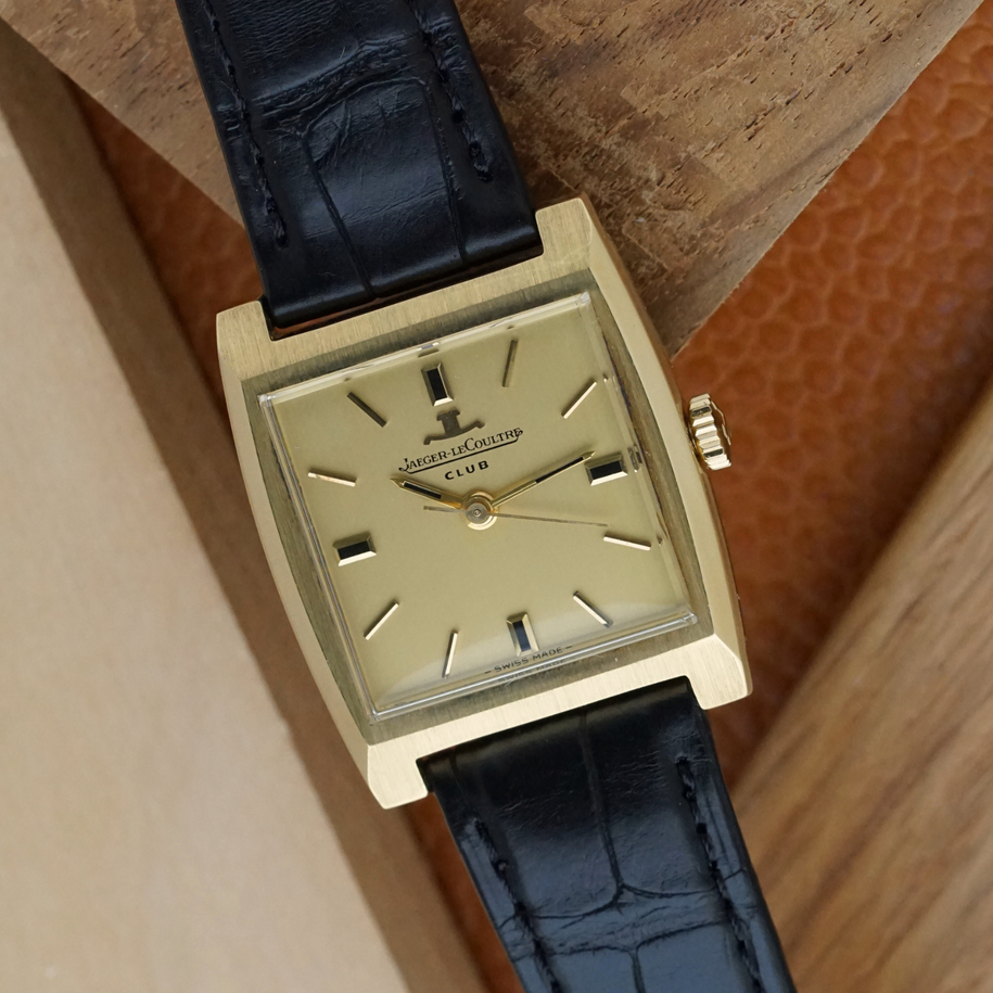 Jaeger-LeCoultre Club 18K Yellow Gold Manual Wind 1970s Cushion TV Case