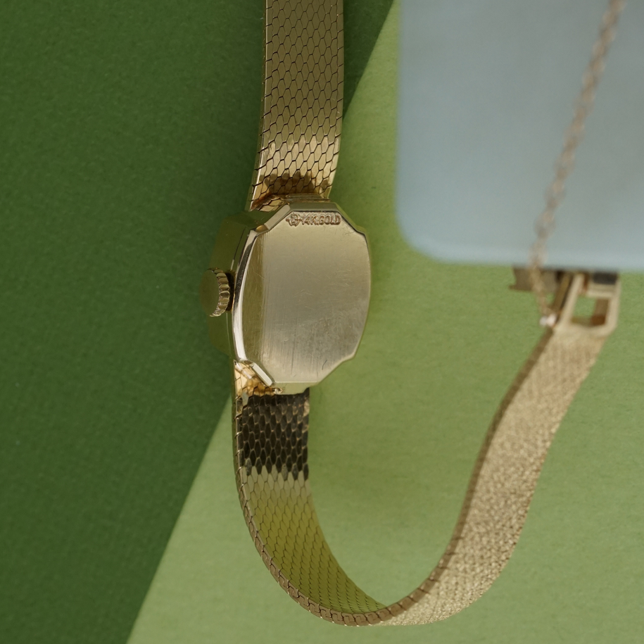 Vintage Rolex 14K Gold Diamond Cocktail Watch Integrated Bracelet Manual Wind