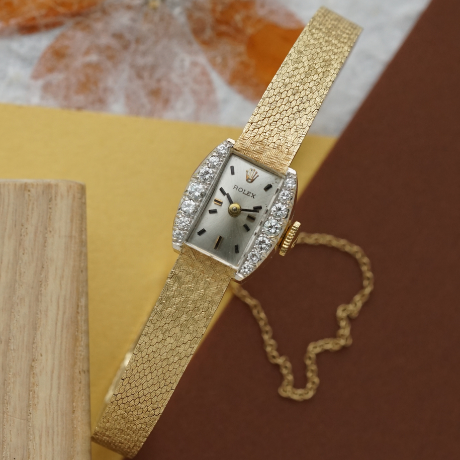 Rolex Vintage 14k Yellow Gold Diamond Cocktail Bracelet Watch