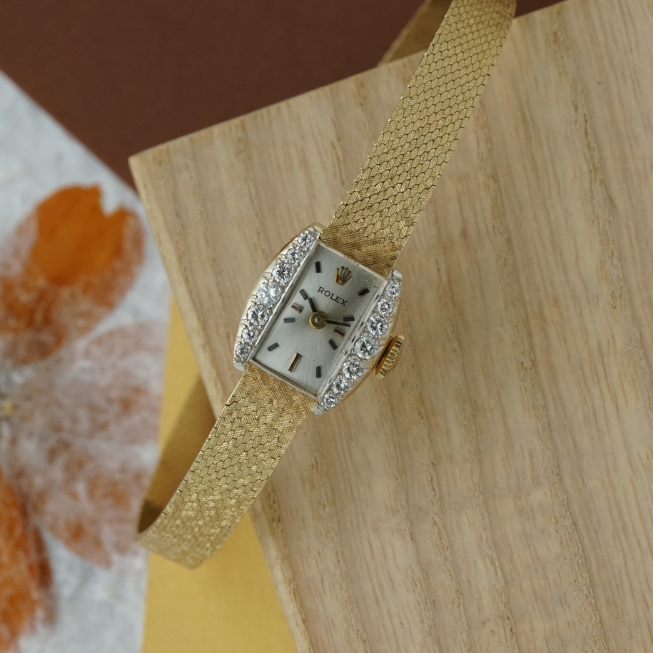 Rolex Vintage 14k Yellow Gold Diamond Cocktail Bracelet Watch