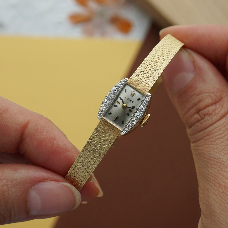 Rolex Vintage 14k Yellow Gold Diamond Cocktail Bracelet Watch
