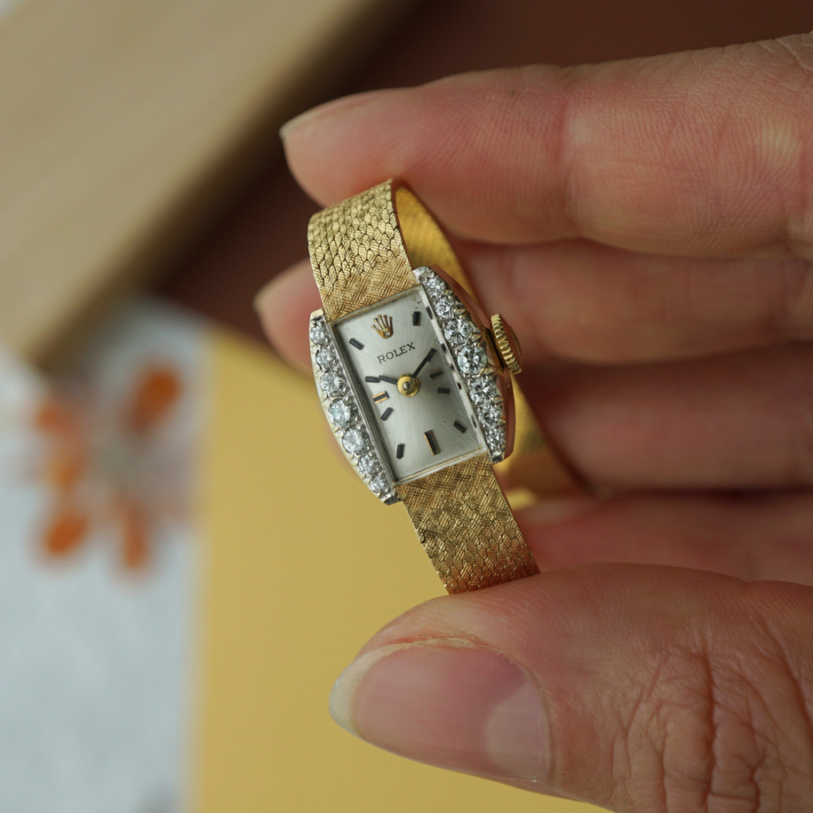 Rolex Vintage 14k Yellow Gold Diamond Cocktail Bracelet Watch