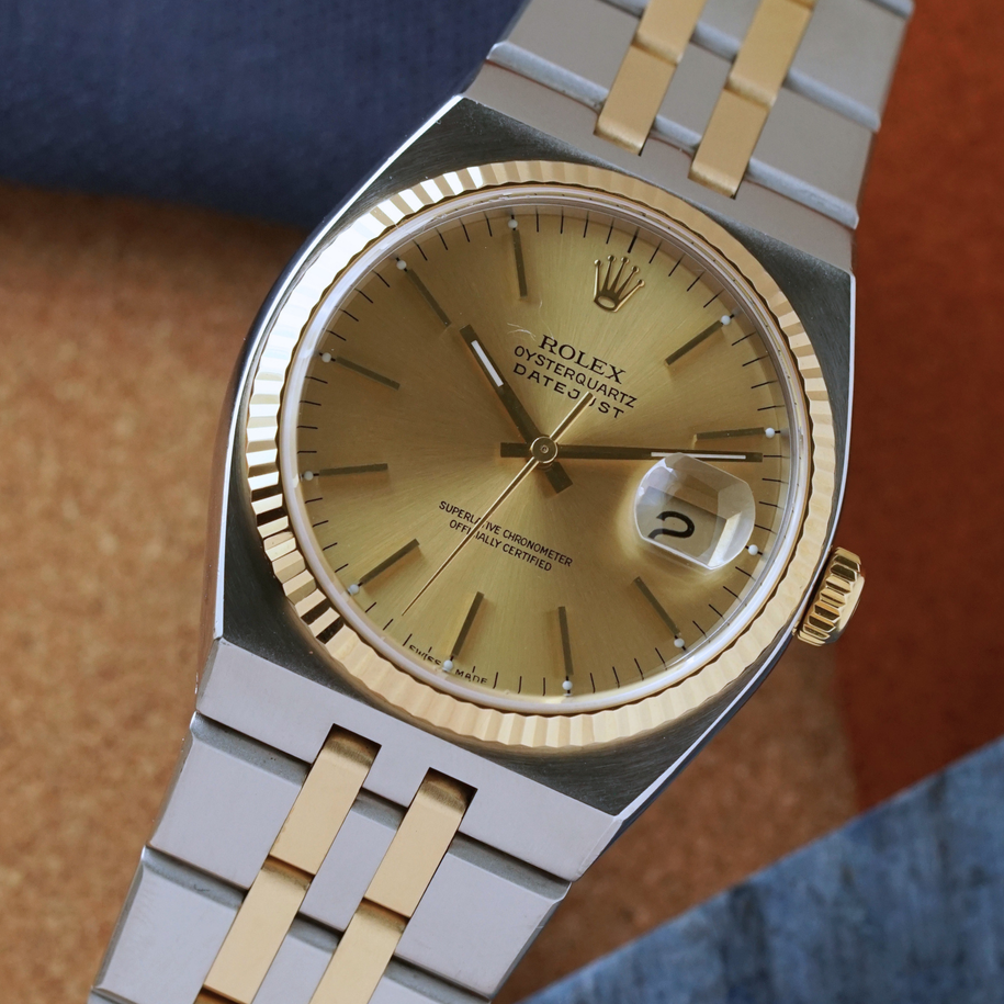 Vintage Rolex Oyster Quartz Datejust 17013 18k Gold & Steel