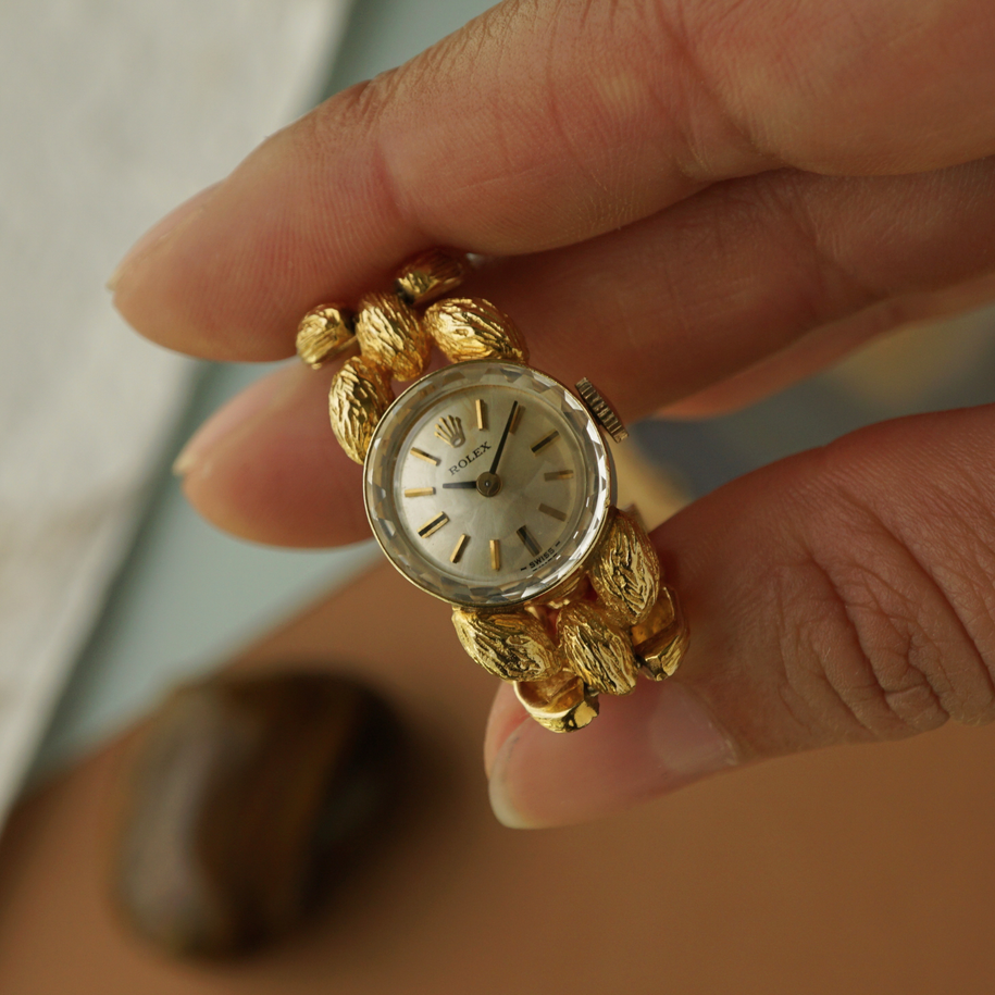 Vintage Rolex 14K Gold Bracelet Watch Nugget Link Manual Wind 1970s