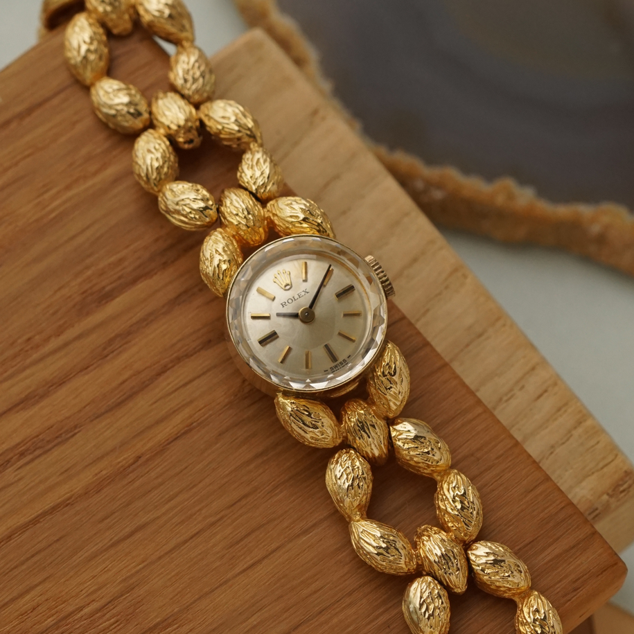 Vintage Rolex 14K Gold Bracelet Watch Nugget Link Manual Wind 1970s