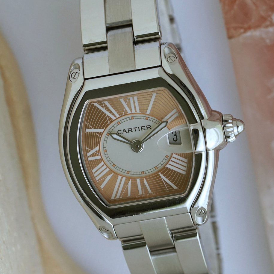 Cartier Roadster Small Coral Sunburst Dial Steel Quartz W62054V3