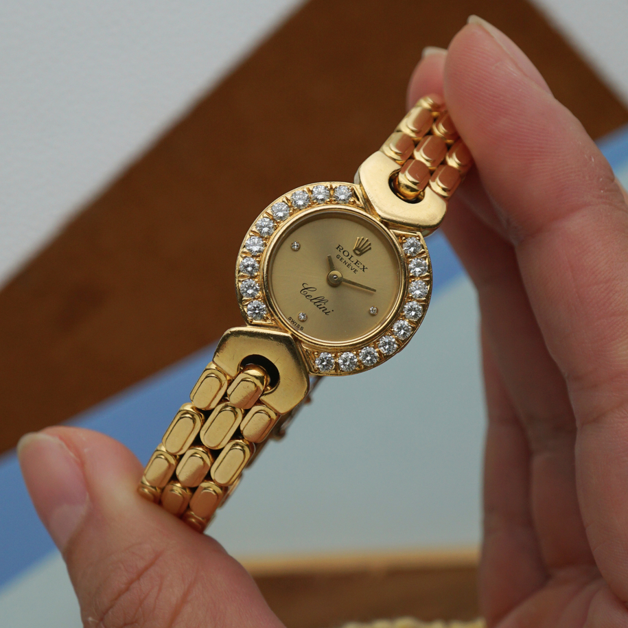 Rolex Cellini Ref. 2505 18K Yellow Gold Diamond Bezel Bracelet Watch