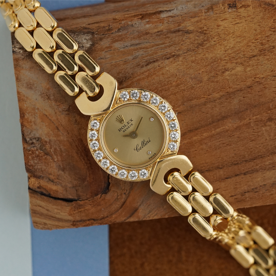 Rolex Cellini Ref. 2505 18K Yellow Gold Diamond Bezel Bracelet Watch