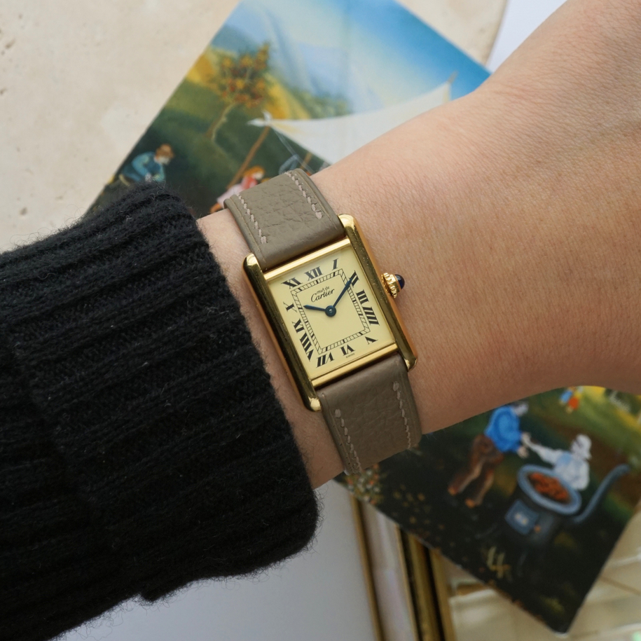 Cartier Tank Must Small Vermeil Quartz Ivory Dial 1990s Gold Plated Silver