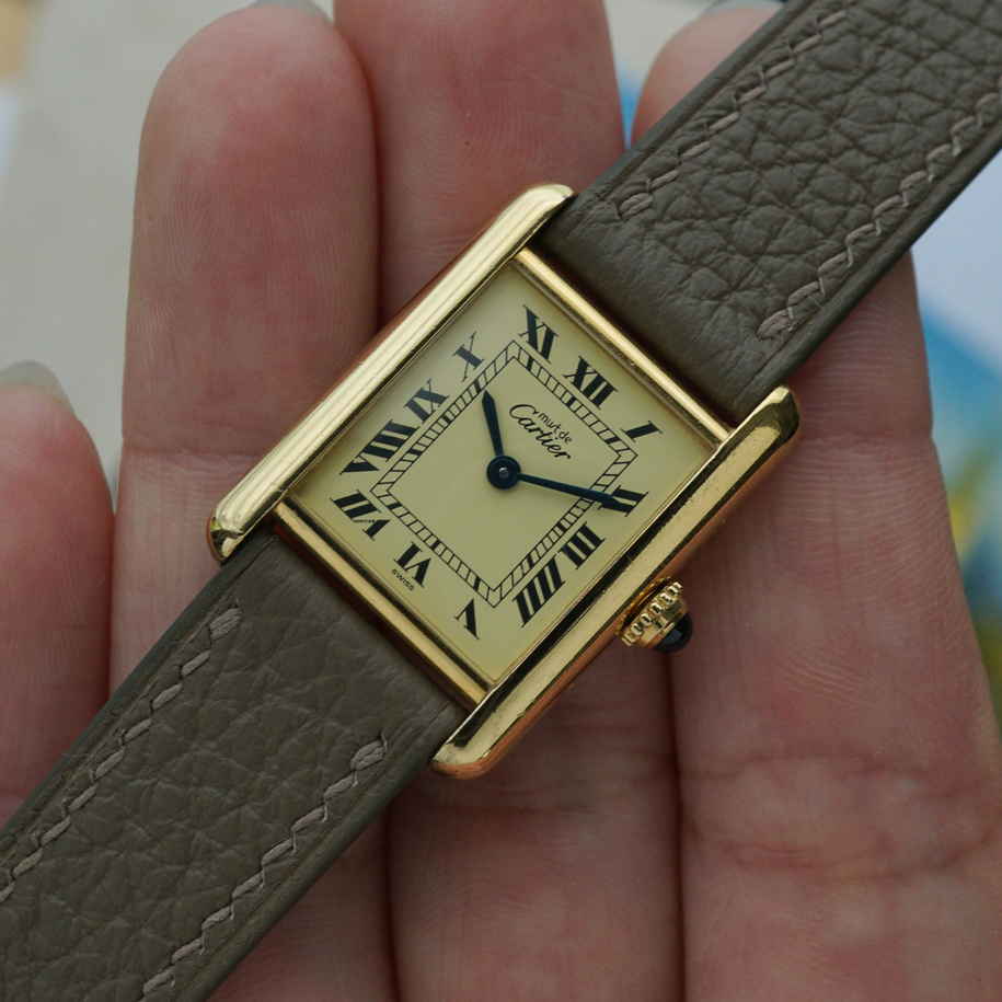 Cartier Tank Must Small Vermeil Quartz Ivory Dial 1990s Gold Plated Silver