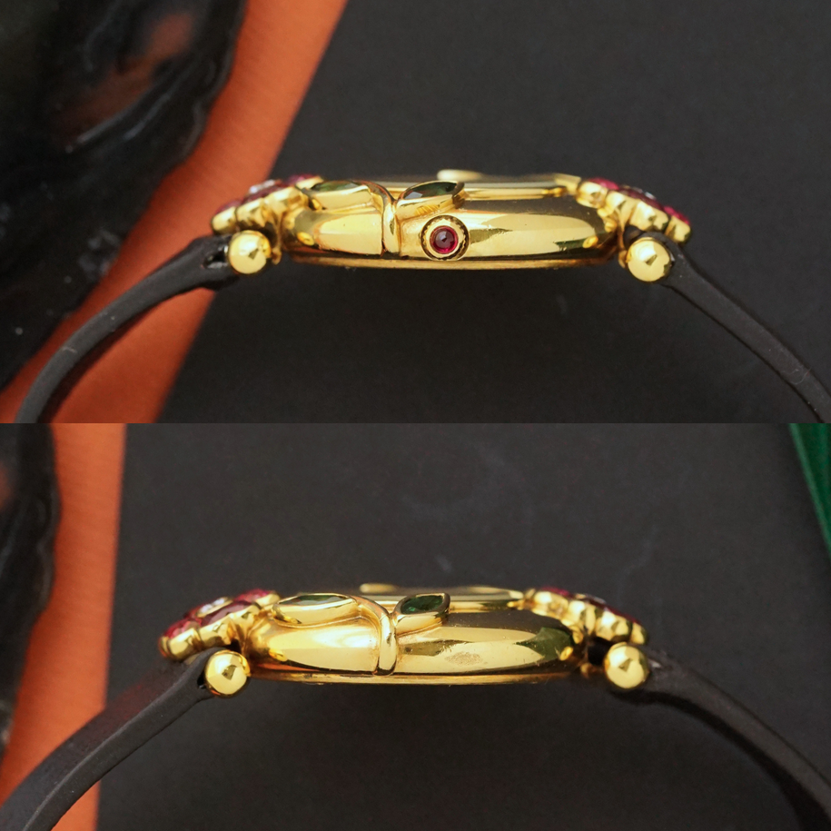 Vintage Van Cleef & Arpels 18k Yellow Gold Ruby Emerald Diamond Floral Quartz Watch 1980s