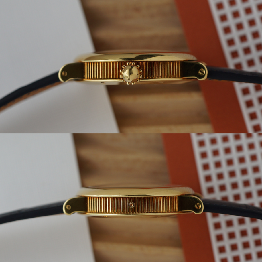 Gerald Genta G.3734 Bi-Retro Jump Hour 18K Yellow Gold Automatic 1990s MOP Dial Box Papers
