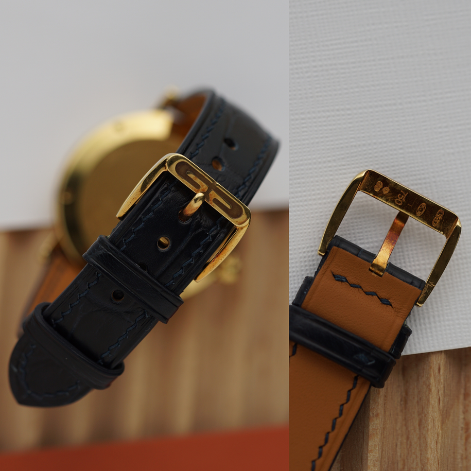 Gerald Genta G.3734 Bi-Retro Jump Hour 18K Yellow Gold Automatic 1990s MOP Dial Box Papers