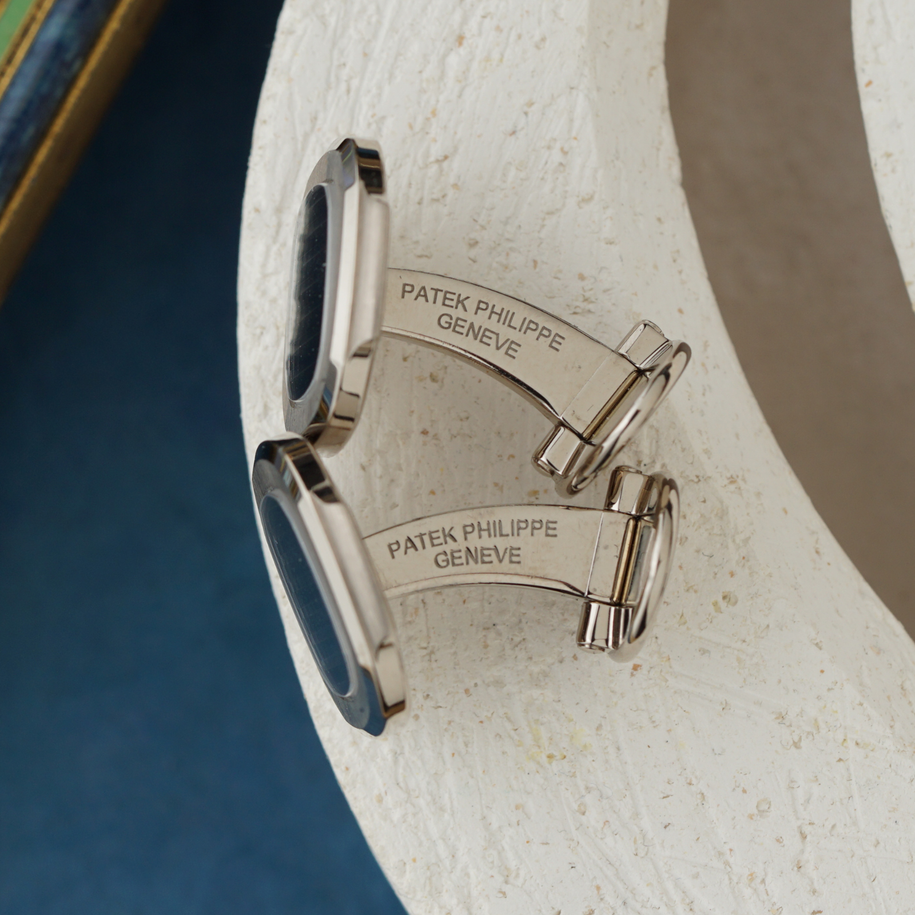 Patek Philippe Nautilus 18k White Gold Cufflinks Ref. 205.9057G-001 Box Set