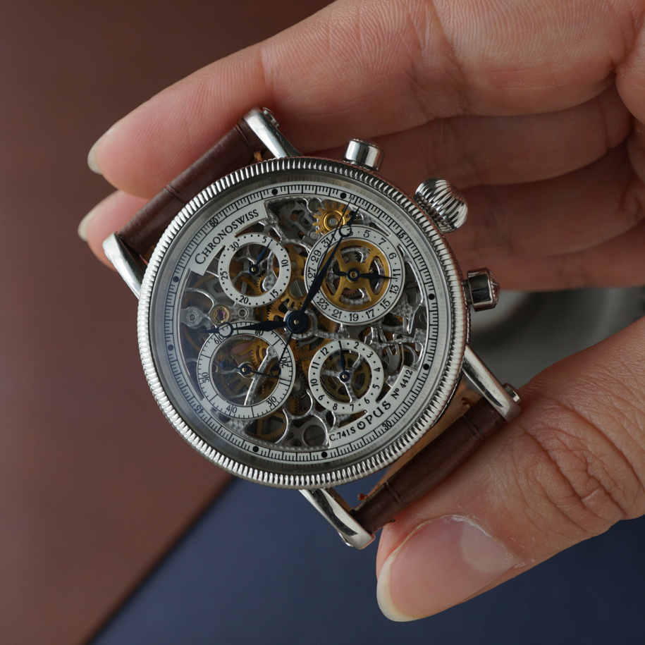 Chronoswiss Opus Ref. CH7523 Skeleton Chronograph Date Stainless Steel 1990s