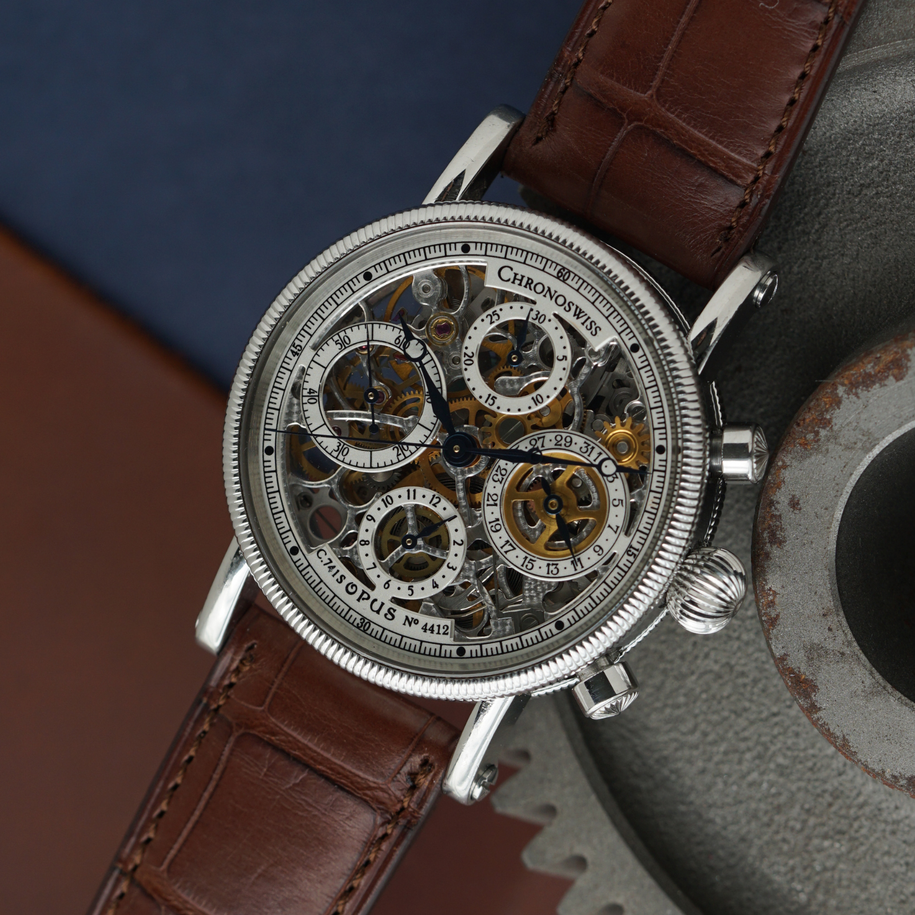 Chronoswiss Opus Ref. CH7523 Skeleton Chronograph Date Stainless Steel 1990s