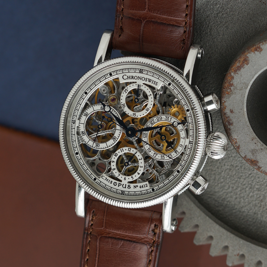 Chronoswiss Opus Ref. CH7523 Skeleton Chronograph Date Stainless Steel 1990s