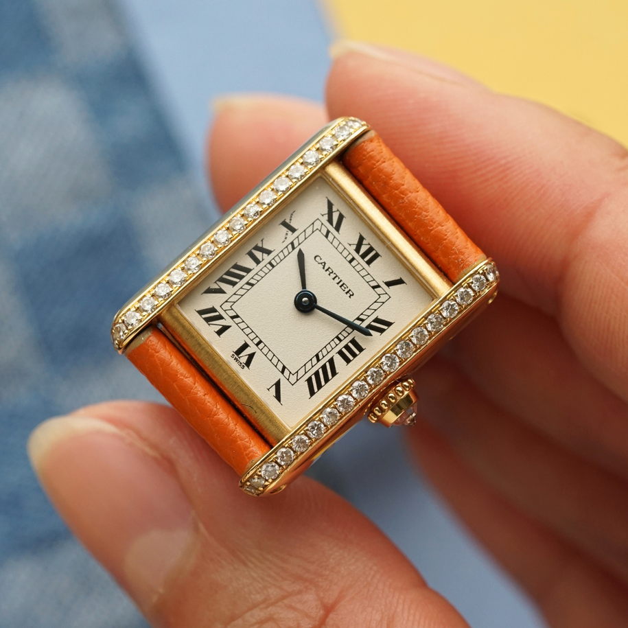 Cartier Tank PM Diamond 18k Yellow Gold Quartz 18mm Cartier Japan Service Papers