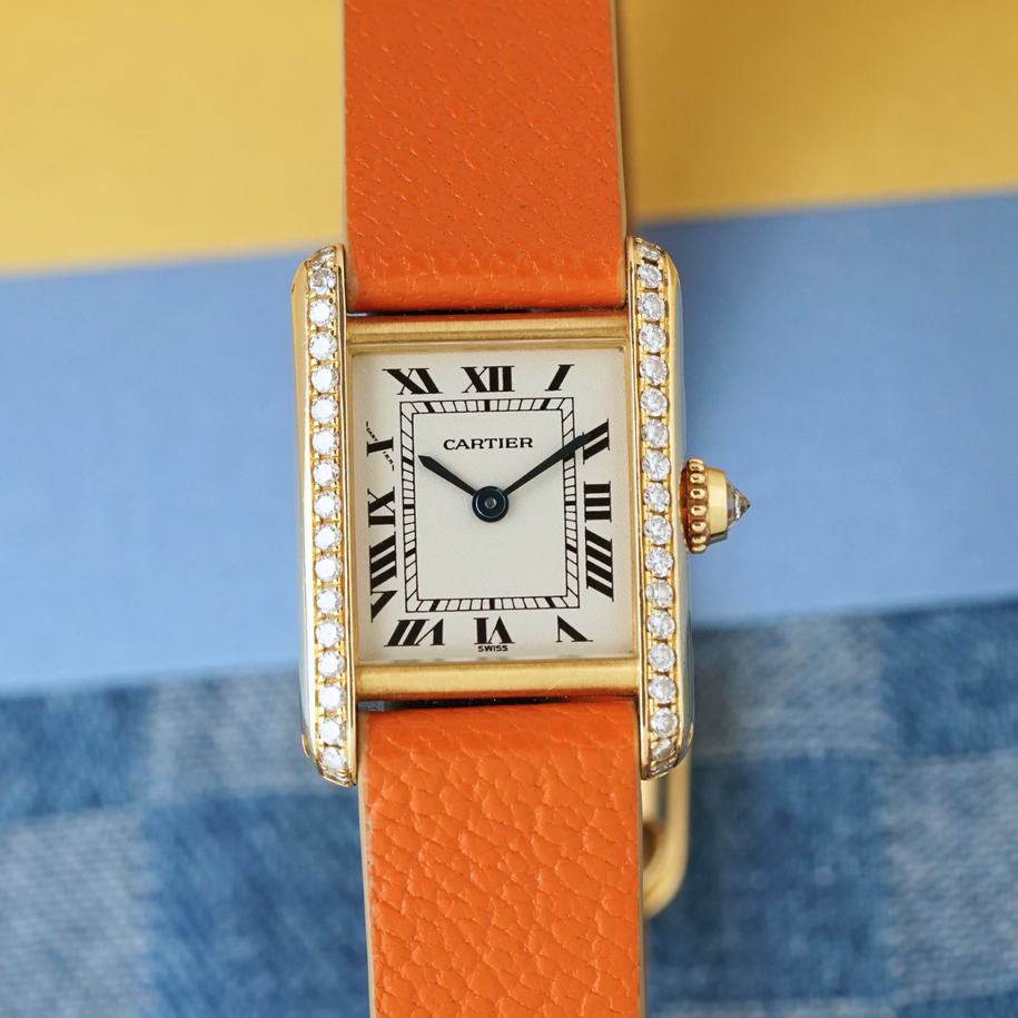 Cartier Tank PM Diamond 18k Yellow Gold Quartz 18mm Cartier Japan Service Papers