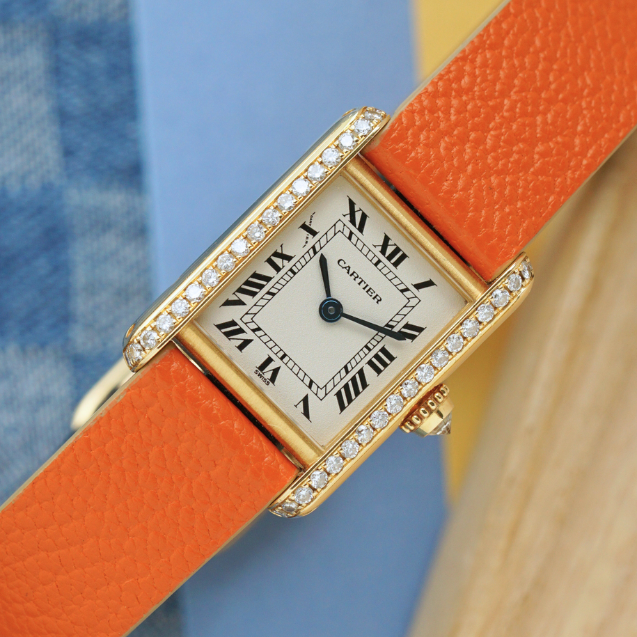 Cartier Tank PM Diamond 18k Yellow Gold Quartz 18mm Cartier Japan Service Papers