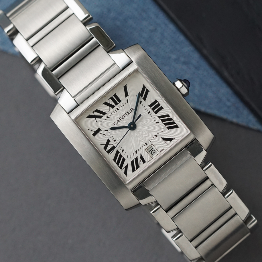 Cartier Tank Française W51002Q3 28mm Automatic Stainless Steel Guilloche Dial