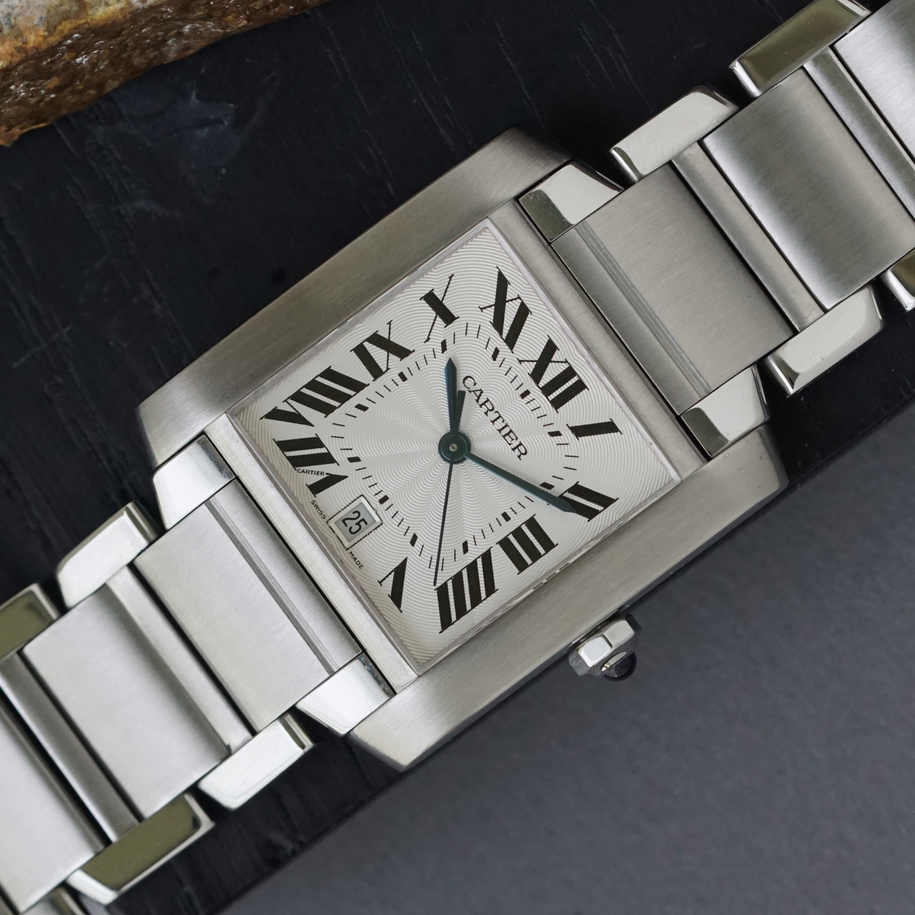 Cartier Tank Française W51002Q3 28mm Automatic Stainless Steel Guilloche Dial