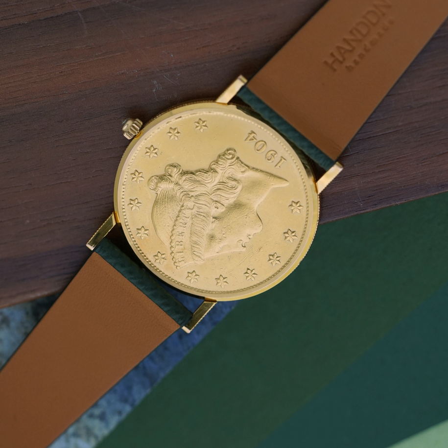 Corum $20 Double Eagle 1904 Coin Watch 18k Gold Quartz, 1980s