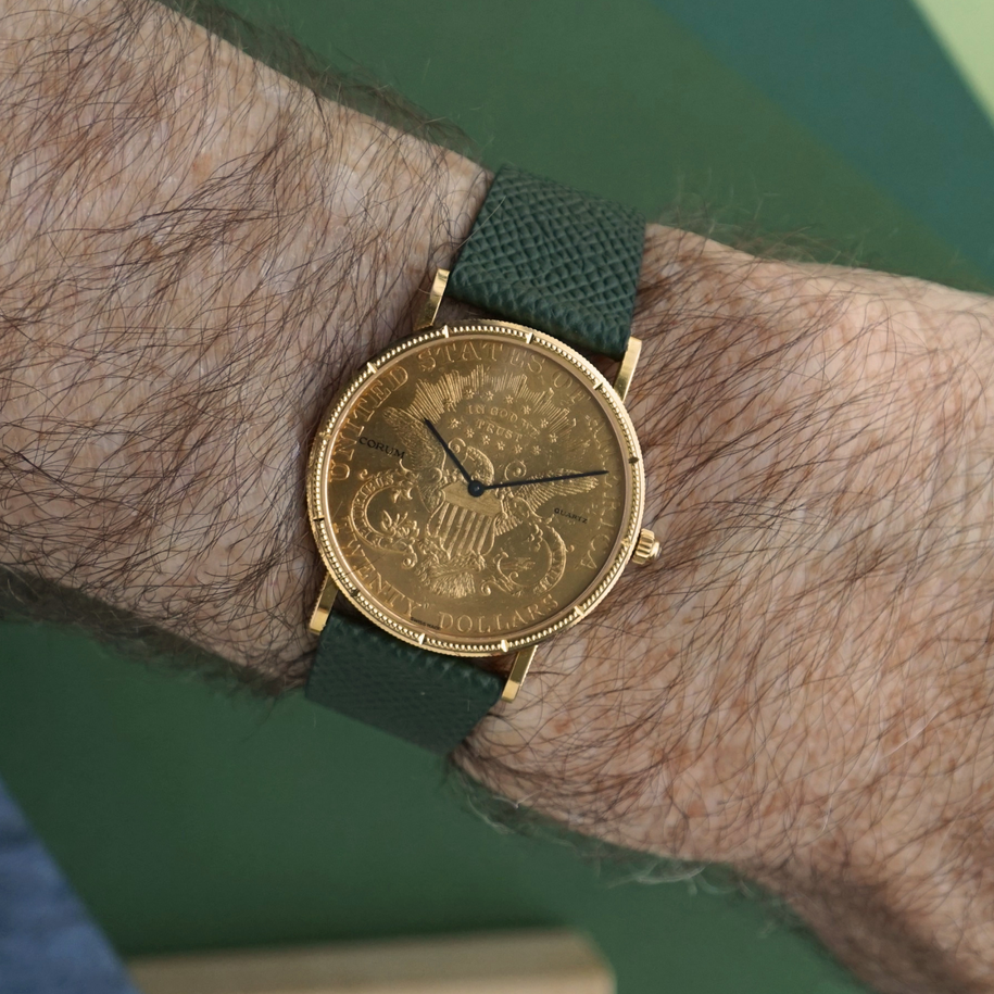 Corum $20 Double Eagle 1904 Coin Watch 18k Gold Quartz, 1980s
