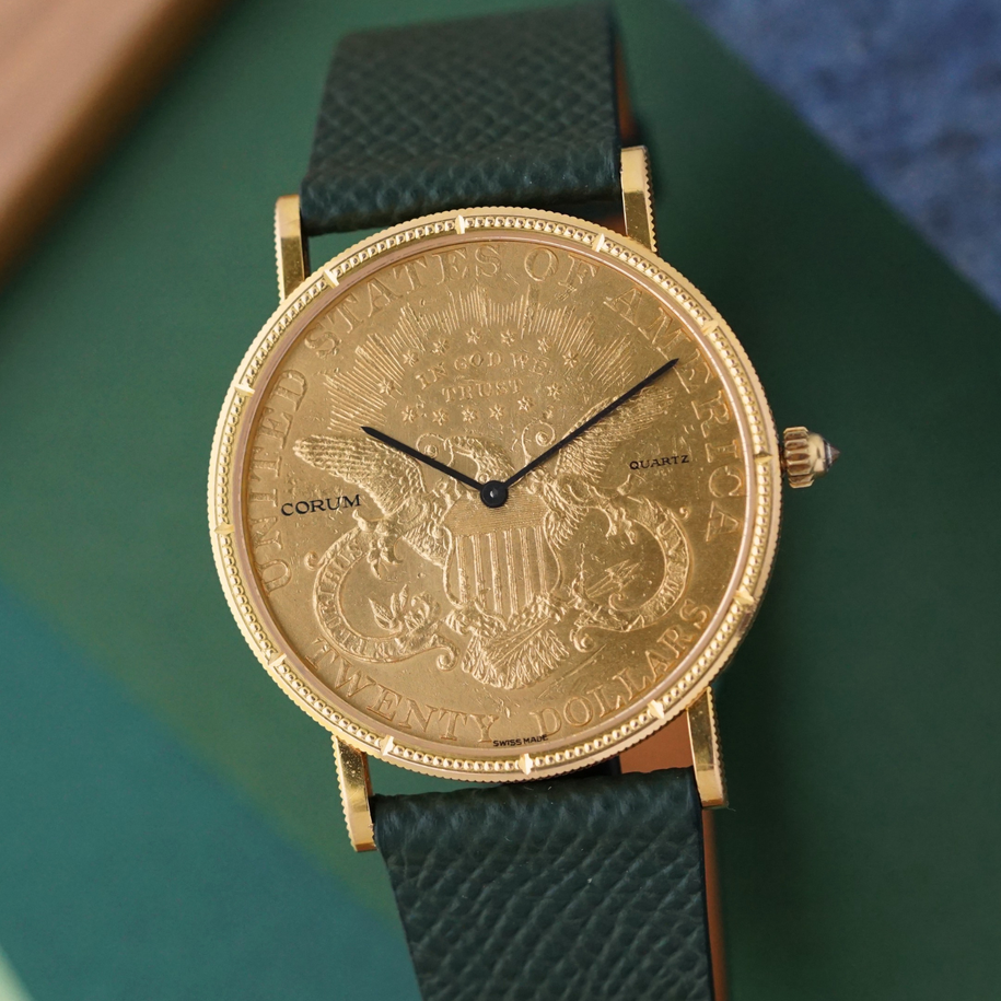 Corum $20 Double Eagle 1904 Coin Watch 18k Gold Quartz, 1980s