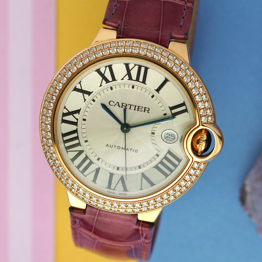 Cartier Ballon Bleu WJBB0031 18k Rose Gold Factory Diamond Bezel Automatic