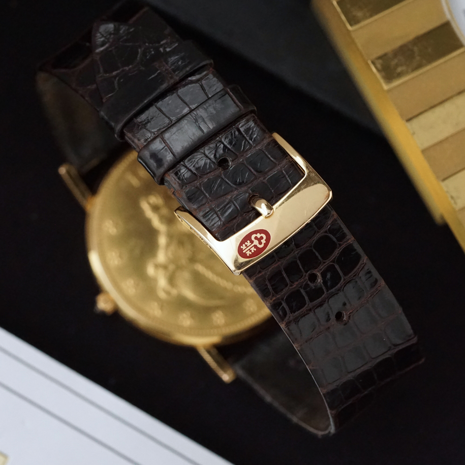Corum $20 Double Eagle Coin Watch 1904 Ref. 50.145.56 18k Gold Quartz Full Set
