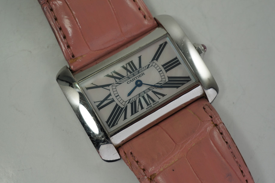 Cartier Divan large steel with mother of  pearl dial limited edition 2000's for sale houston fabsuisse