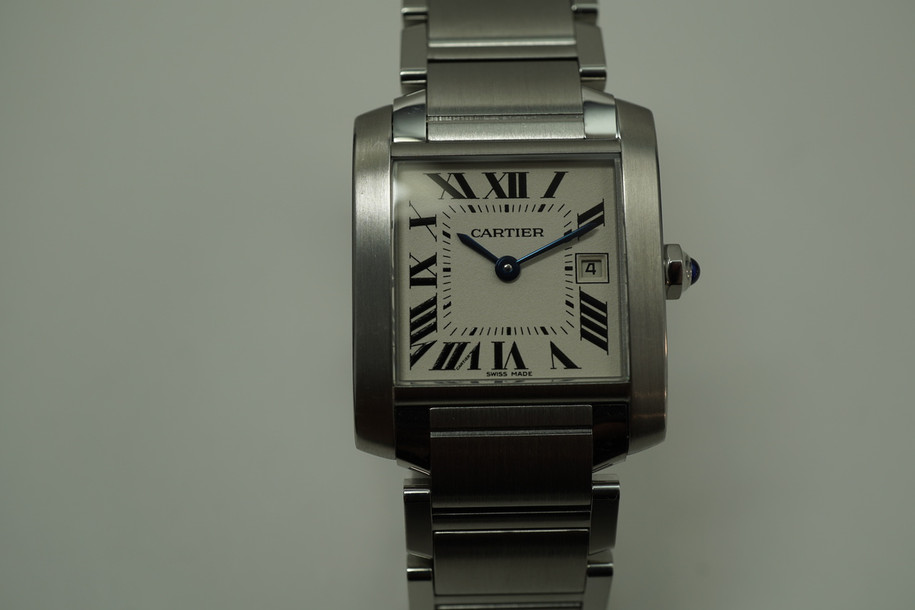 Cartier Tank Francaise W51011Q3 mid size stainless steel with date original quartz for sale houston fabsuisse