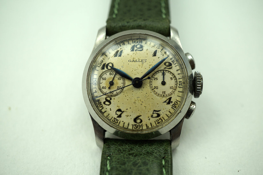 Gallet Multichron Petit Chronograph vintage Valjoux 69 dates 1936 stainless steel for sale houston fabsuisse