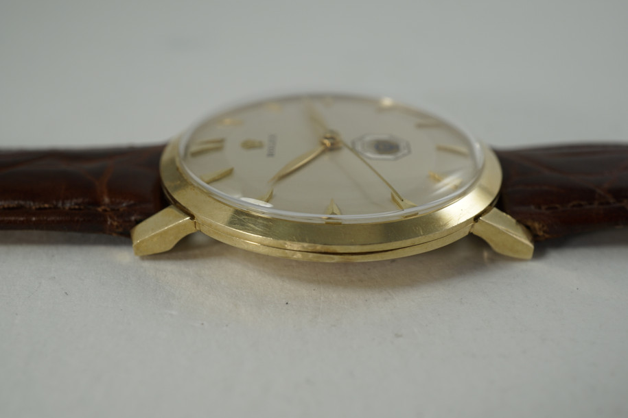 Rolex Logo watch 14k yellow gold dress model dates 1970'S pre-owned for sale houston fabsuisse