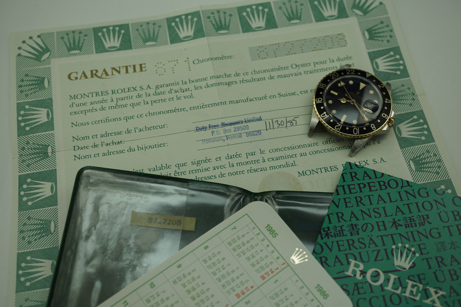 Rolex 16753 GMT steel & 18k w/original papers and card c.1985 for sale Houston pre-owned Fabsuisse