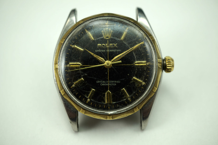 ROLEX 6566 TUTONE RARE SCALLOPED BEZEL DATES 1956